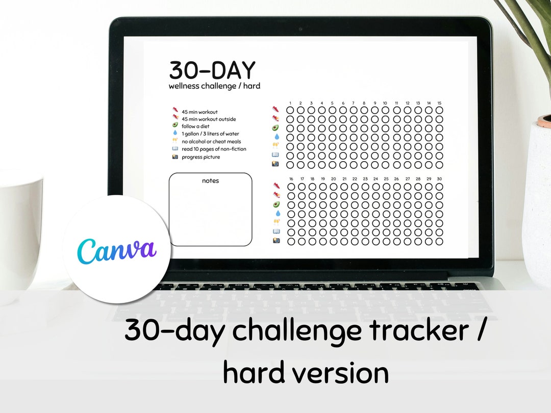 30 Day Challenge Tracker Editable Canva Template Fitness Printable ...