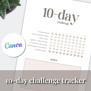 10-Day Challenge Tracker | Editable Template Canva | Fitness Printable | Workout Habit Checklist Minimal | A3, A4, A5 & US Letter