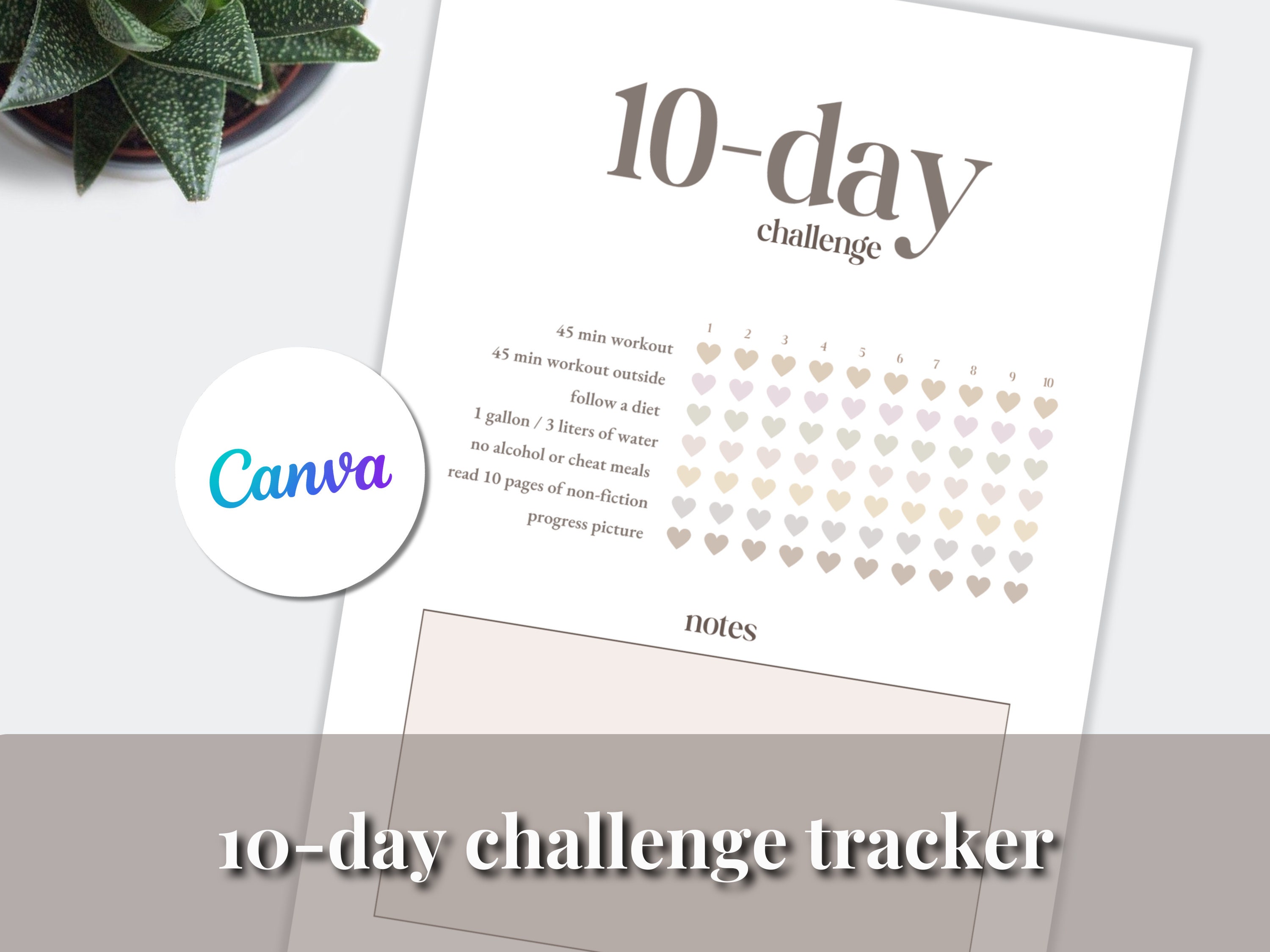 10-Day Challenge Tracker | Editable Template Canva | Fitness Printable | Workout Habit Checklist Minimal | A3, A4, A5 & US Letter