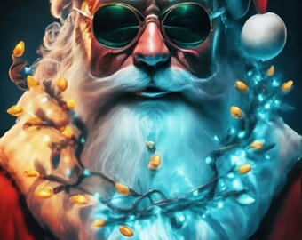 Kerstman met zonnebril PNG Kerst PNG Leuk kerstshirt Digitaal ontwerp Vrolijke sprankelende glitter kerstverlichting Roze kerstman PNG