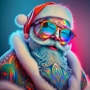 Santa with Sunglasses PNG, Cute Christmas T Shirt Sublimation Design, Pink Santa PNG, Christmas Clipart PNG, Psychedelic