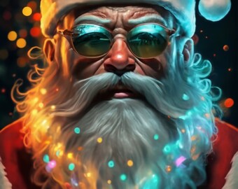 Kerstman met zonnebril PNG Kerst PNG Leuk kerstshirt Digitaal ontwerp Vrolijke sprankelende glitter kerstverlichting Roze kerstman PNG
