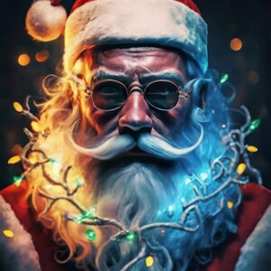 Santa with Sunglasses PNG Christmas PNG Cute Christmas Shirt Digital Design Cheerful Sparkly Glitter Christmas Lights Pink Santa PNG