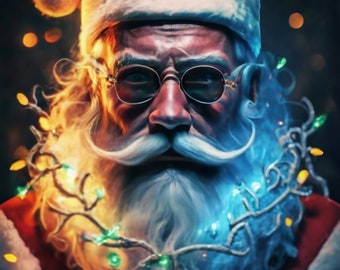 Kerstman met zonnebril PNG Kerst PNG Leuk kerstshirt Digitaal ontwerp Vrolijke sprankelende glitter kerstverlichting Roze kerstman PNG