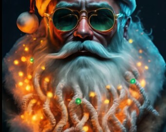 Kerstman met zonnebril PNG Kerst PNG Leuk kerstshirt Digitaal ontwerp Vrolijke sprankelende glitter kerstverlichting Roze kerstman PNG