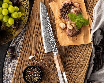 8-Inch Chef Knife - 67 Layer Damascus Steel, Stabilised Wood & Resin Handle, Ultra Sharp, Durable Professional Kitchen Knife