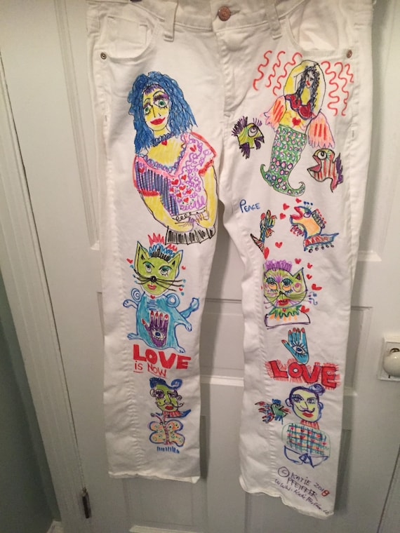 white painted jeans