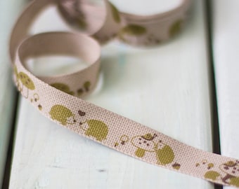 Forest Friends Ribbon 2.5m - 15mm wide Squirrels, Hedgehogs or Owls