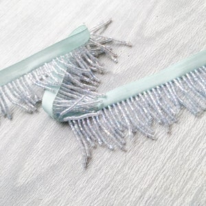 Ice Blue Iridescent Beaded Fringe Trimming