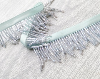 Ice Blue Iridescent Beaded Fringe Trimming