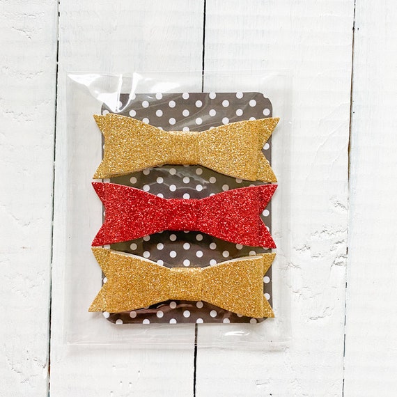 Red and Gold Glitter Paper Bow Trio Pack Gift Wrap Paper Crafts 