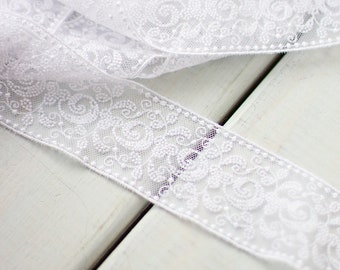 Embroidered Tulle Lace Trimming in White 45mm wide