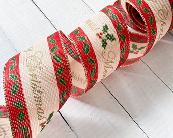 Lnio Look Merry Christmas Holly Wired Edge Nastro 2m - 62mm di larghezza