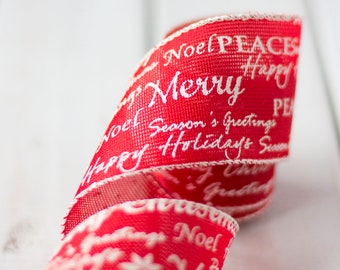 Red Natural Hessian Merry Christmas Ribbon 63mm 2m