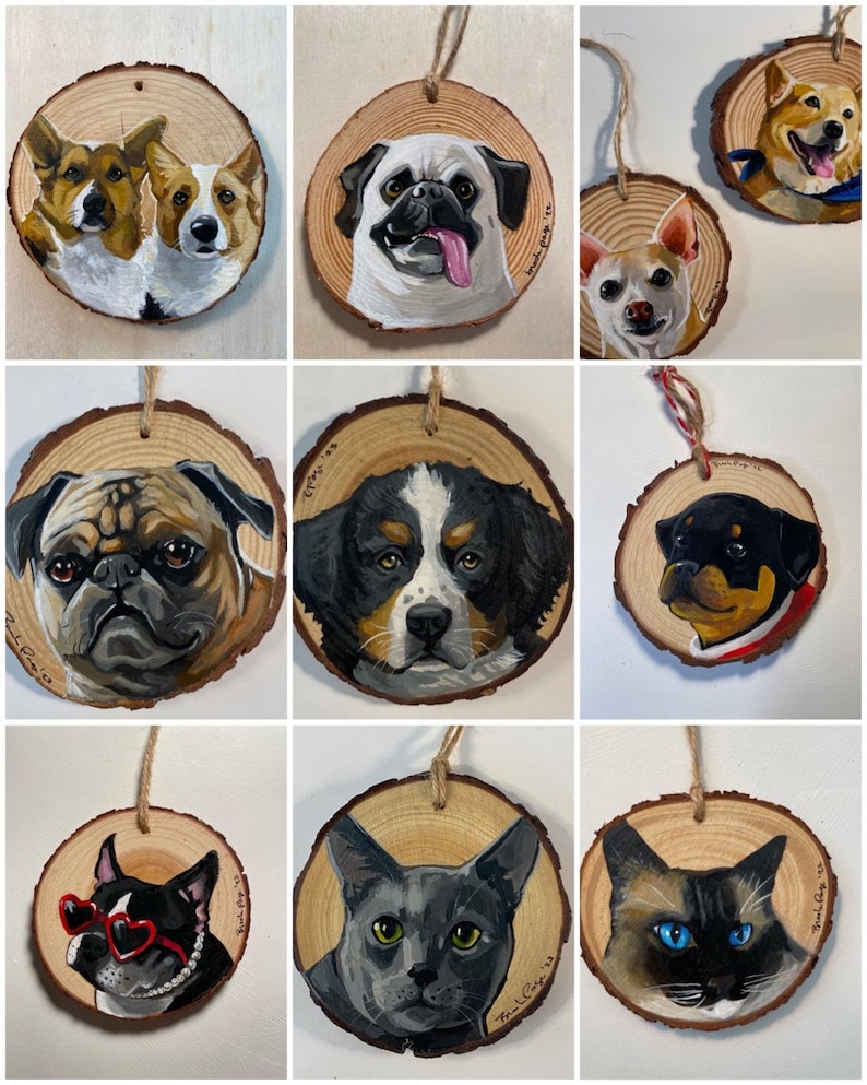 Custom pet portrait, custom pet ornament, hand painted pet, pet ornament, pet lovers, cat ornament, dog ornament, pet gift, Pet memorial image 1