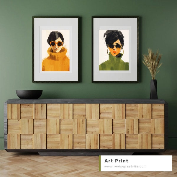 Digital Prints SET OF 2 Abstract, Colorful Retro Women in Sunglasses, 1960’s Era, Fashion and Style These Can Be Printed on Paper or Canvas