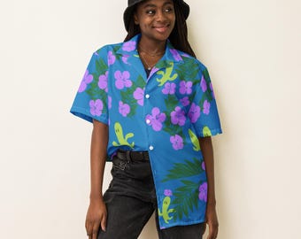 Final Fantasy XIV Inspired Hawaiian Shirt Blue | Warrior of Light Aloha Cactuar Vacation | Eorzea Cosplay Unisex
