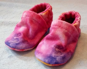 0-3M Tie Dye: Handmade Baby Shoes Soft Sole Cotton Knit Fabric Non-Slip Booties