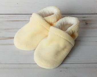 Butter Yellow : Handmade Baby Shoes Soft Sole Cotton Knit Fabric Non-Slip Booties