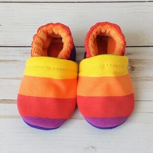 Ready to Ship | 0-3M Rainbow: Handmade Baby Shoes Soft Sole Cotton Knit Fabric Non-Slip Booties