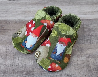 Mushroom Gnomes : Handmade Soft Sole Shoes Cotton Knit Fabric Non-Slip Booties Baby Toddler Child Adult