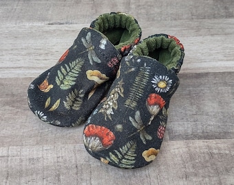 Forest Mushrooms : Handmade Soft Sole Shoes Cotton Knit Fabric Non-Slip Booties Baby Toddler Child Adult