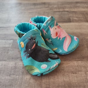 Axolotl : Handmade Soft Sole Shoes Cotton Knit Fabric Non-Slip Booties Baby Toddler Child Adult image 1