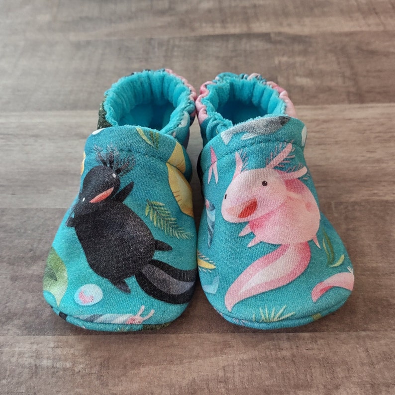 Axolotl : Handmade Soft Sole Shoes Cotton Knit Fabric Non-Slip Booties Baby Toddler Child Adult image 4