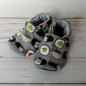 Ready to Ship Sushi Handmade Baby Shoes Soft Sole Cotton Knit Fabric Non-Slip Booties image 1