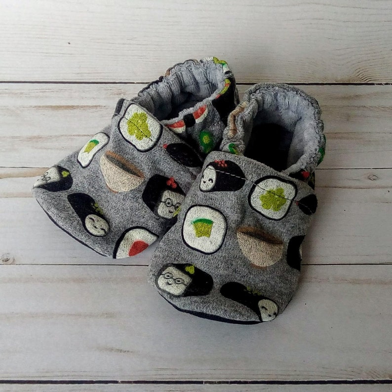 Ready to Ship Sushi Handmade Baby Shoes Soft Sole Cotton Knit Fabric Non-Slip Booties image 1