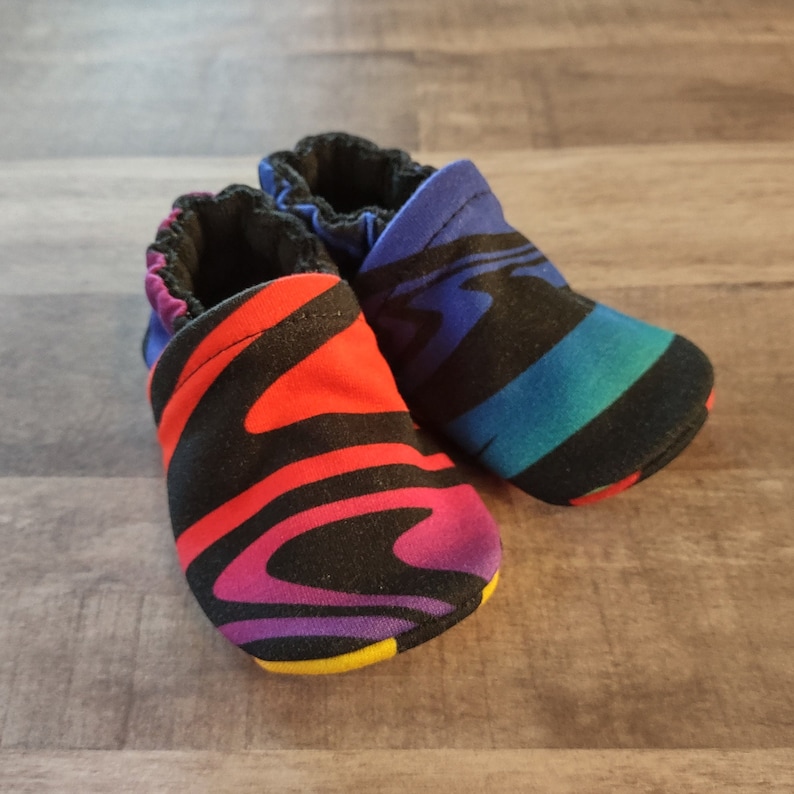 Rainbow Zebra Stripe : Handmade Soft Sole Shoes Cotton Knit image 1