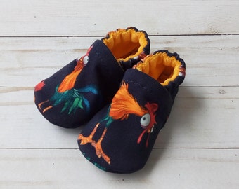 Hei Hei Rooster : Handmade Soft Sole Shoes Cotton Knit Fabric Non-Slip Booties Baby Toddler Child Adult