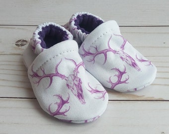 Purple Deer Skulls : Handmade Soft Sole Shoes Cotton Knit Fabric Non-Slip Booties Baby Toddler Child Adult