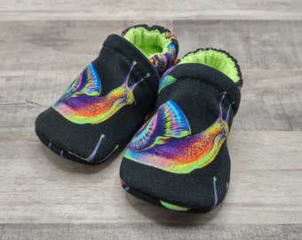 Neon Snails : Handmade Soft Sole Shoes Cotton Knit Fabric Non-Slip Booties Baby Toddler Child Adult