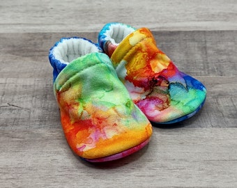 Neon Ink : Handmade Soft Sole Shoes Cotton Knit Fabric Non-Slip Booties Baby Toddler Child Adult