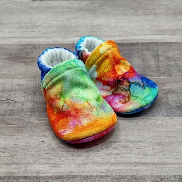 Encre néon : Chaussures faites main à semelle souple Tissu en coton tricoté Chaussons antidérapants Bébé Tout-petit Enfant Adulte