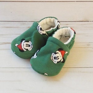 Micky Mouse Santa: Custom Handmade Baby Toddler Kid Shoes Slippers Soft Sole Cotton Knit Fabric Non-Slip Booties image 1