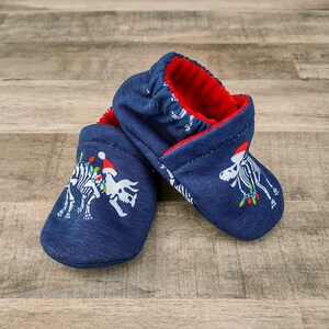 Holiday Dino Skeletons : Handmade Soft Sole Shoes Cotton Knit Fabric Non-Slip Booties Baby Toddler Child Adult image 4