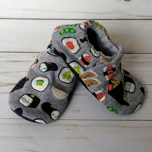 Ready to Ship Sushi Handmade Baby Shoes Soft Sole Cotton Knit Fabric Non-Slip Booties image 4