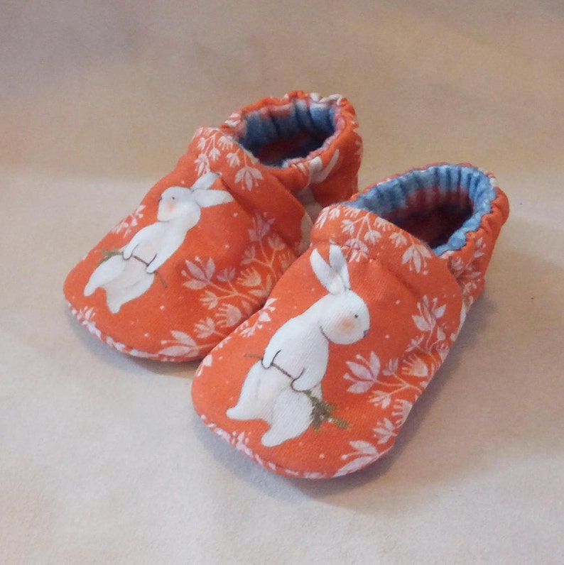 Snowflake Bunny: Handmade Baby Shoes Soft Sole Cotton Knit Fabric Non-Slip Booties image 3