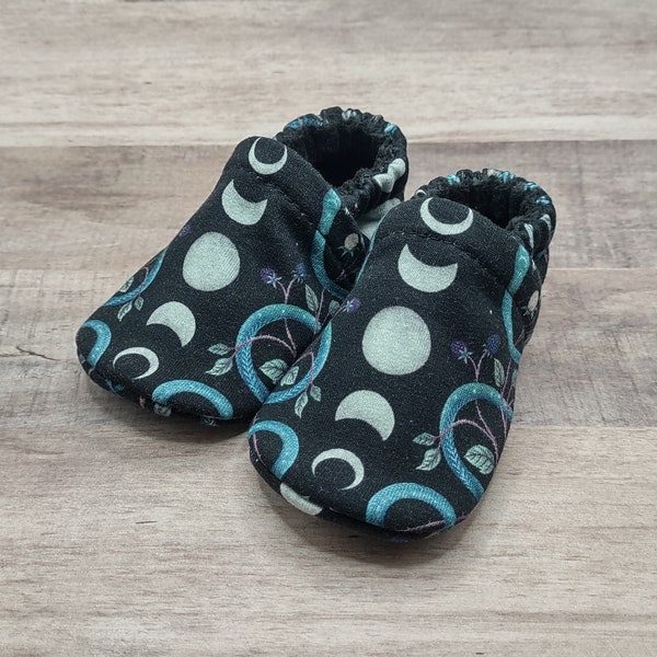 Moon Phases : Handmade Soft Sole Shoes Cotton Knit Fabric Non-Slip Booties Baby Toddler Child Adult