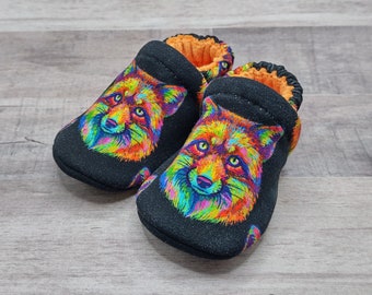 Neon Fox : Handmade Soft Sole Shoes Cotton Knit Fabric Non-Slip Booties Baby Toddler Child Adult