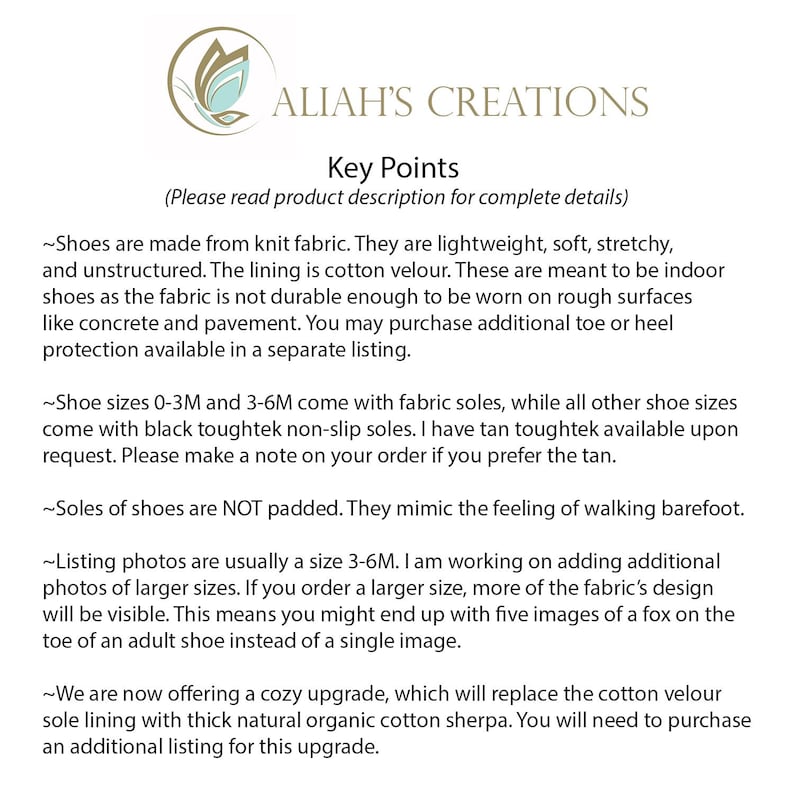 May include: Key Points for knit fabric shoes.  Shoes are lightweight, soft, stretchy, and unstructured. The lining is cotton velour.  Shoes are meant to be indoor shoes.  The fabric is not durable enough to be worn on rough surfaces like concrete and pavement.  You may purchase additional toe or heel protection available in a separate listing.