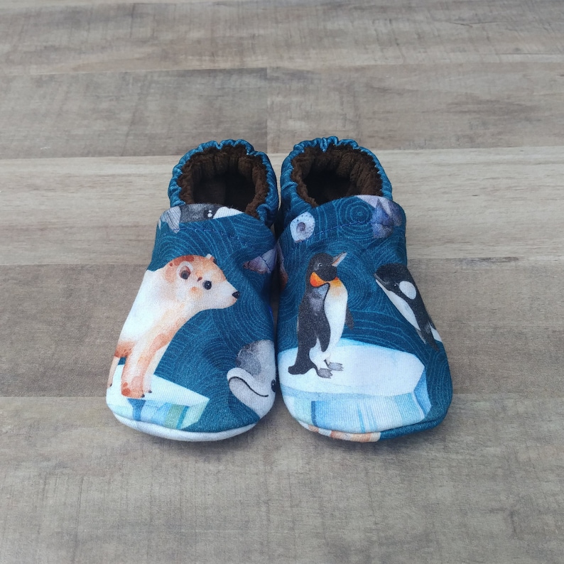 Arctic Animals: Handmade Soft Sole Shoes Cotton Knit Fabric image 1