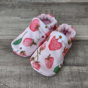 Strawberries : Handmade Soft Sole Shoes Cotton Knit Fabric Non-Slip Booties Baby Toddler Child Adult