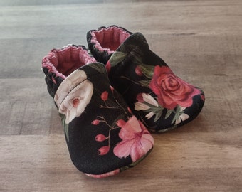 Mauve Floral: Handmade Soft Sole Shoes Cotton Knit Fabric Non-Slip Booties Baby Toddler Child Adult