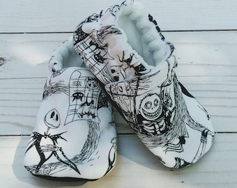 Nightmare Before Christmas Jack Skellington: Handmade Soft Sole Shoes Cotton Knit Fabric Non-Slip Booties Baby Toddler Child Adult
