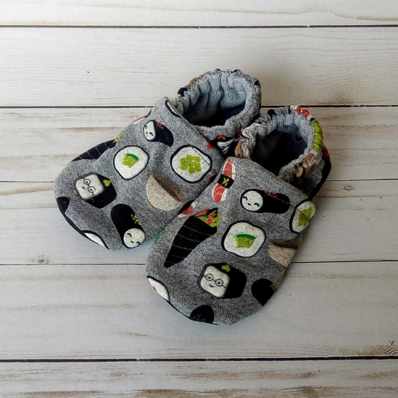 Ready to Ship Sushi Handmade Baby Shoes Soft Sole Cotton Knit Fabric Non-Slip Booties image 5