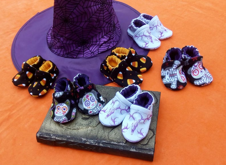 Purple Deer Skulls : Handmade Soft Sole Shoes Cotton Knit Fabric Non-Slip Booties Baby Toddler Child Adult image 4