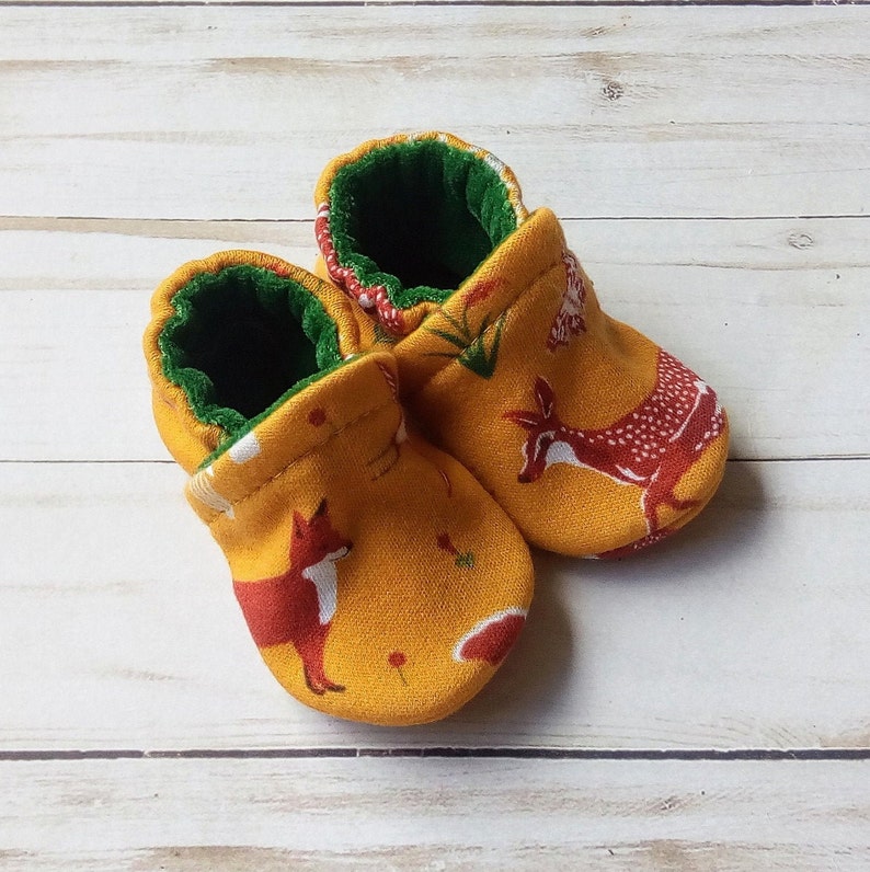 Forest Animals : Handmade Soft Sole Shoes Cotton Knit Fabric Non-Slip Booties Baby Toddler Child Adult image 3